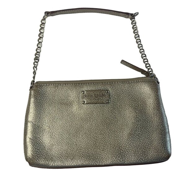 KATE SPADE Gold Shiny Clutch Leather Chain Strap Shoulder Bag Purse - Picture 1 of 13